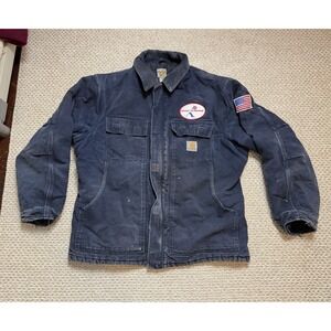 Men's Vintage Blue Carhartt Utility Chore Jacket Large Quilted Arctic Work Coat